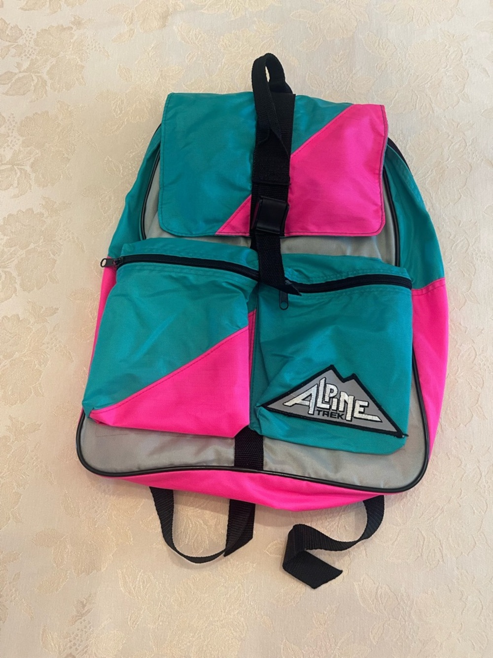 Alpine Trek Colorblock Backpack in Teal & Hot Pink